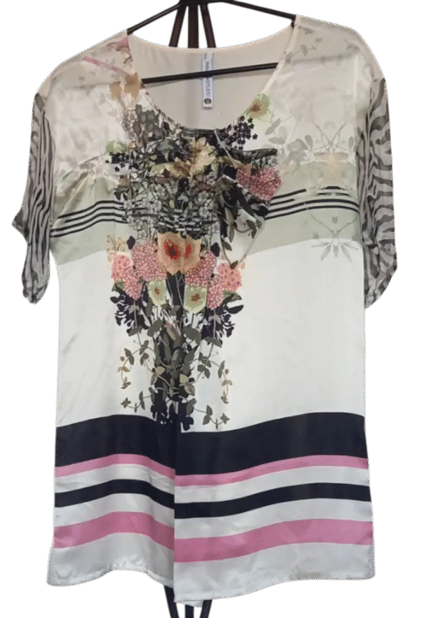 Blusa estiva in seta Pianura Studio, stampa floreale, maniche corte, taglia 42