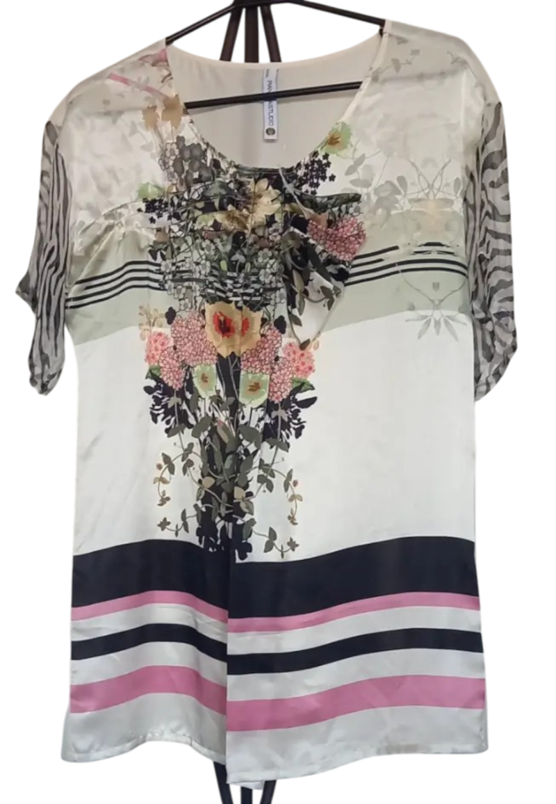 Blusa estiva in seta Pianura Studio, stampa floreale, maniche corte, taglia 42